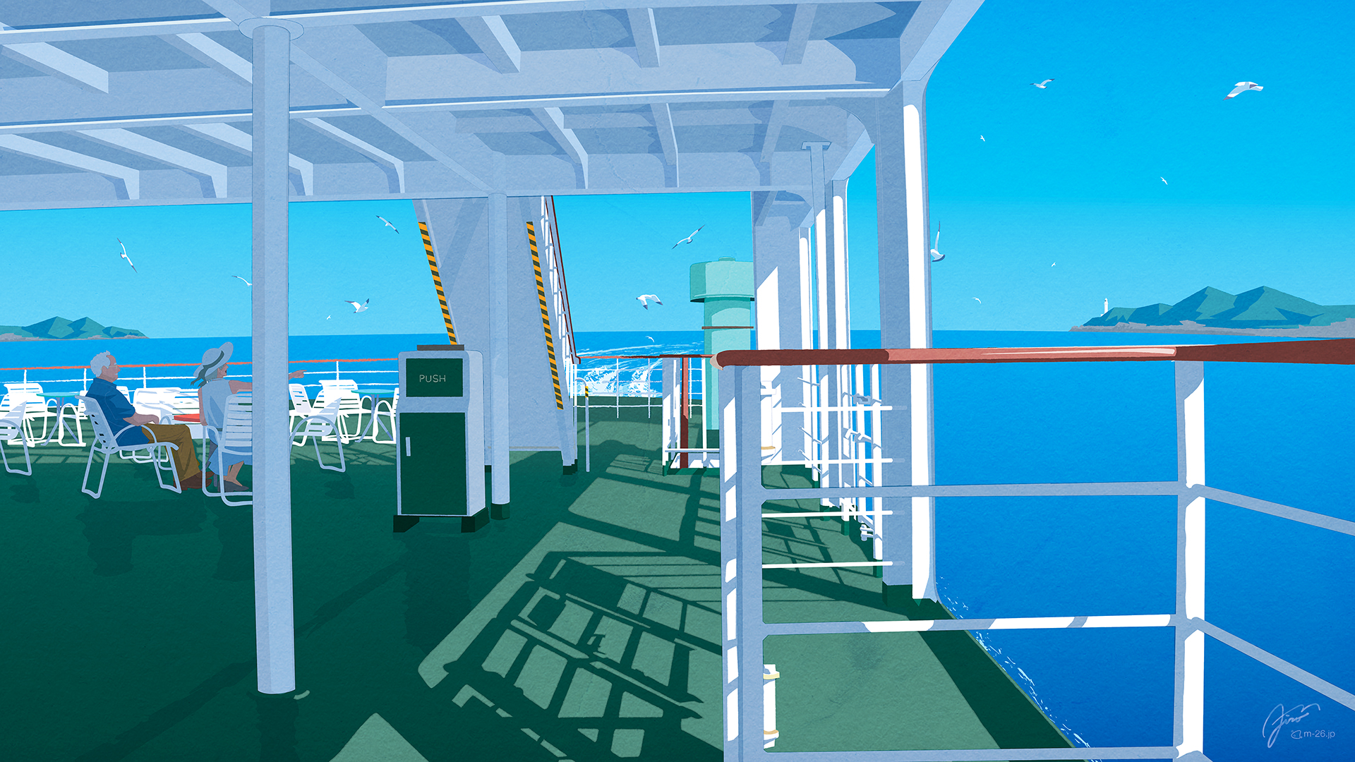 a deck of a ferry