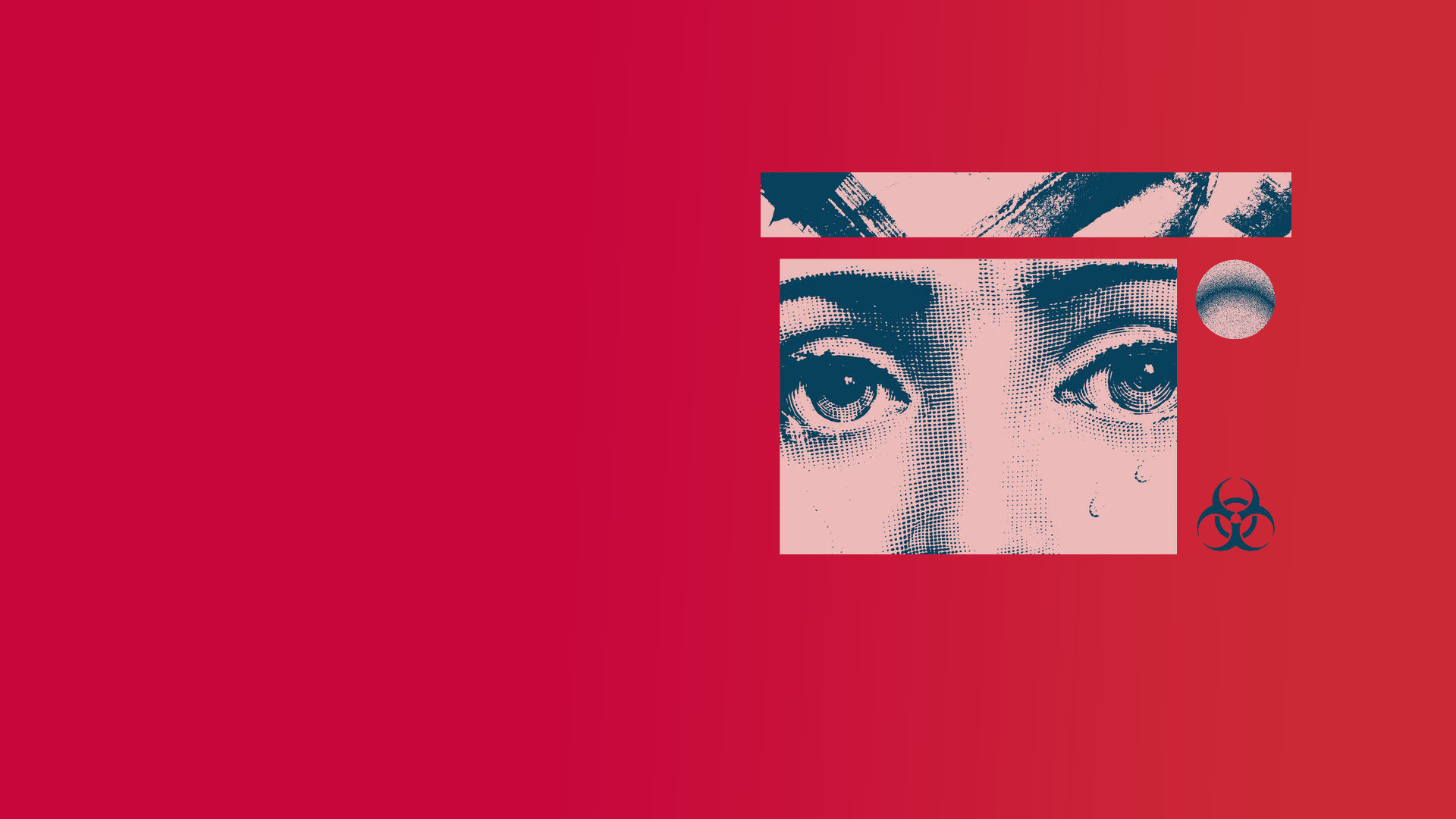 a red and blue image of a womans face