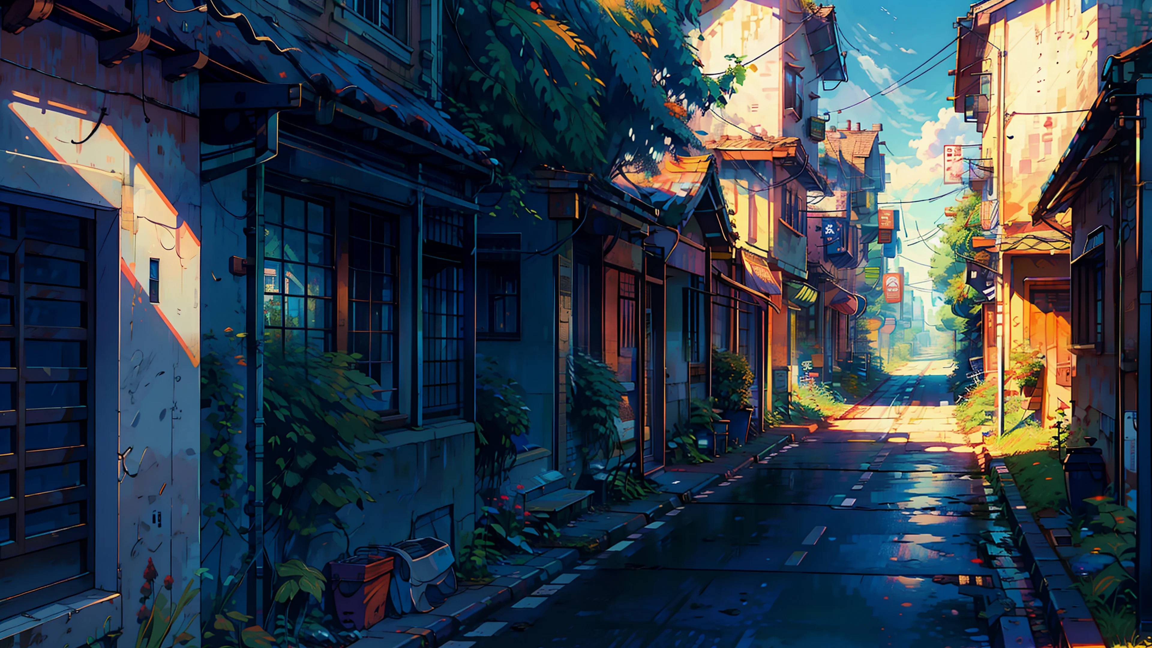 a street with buildings and trees