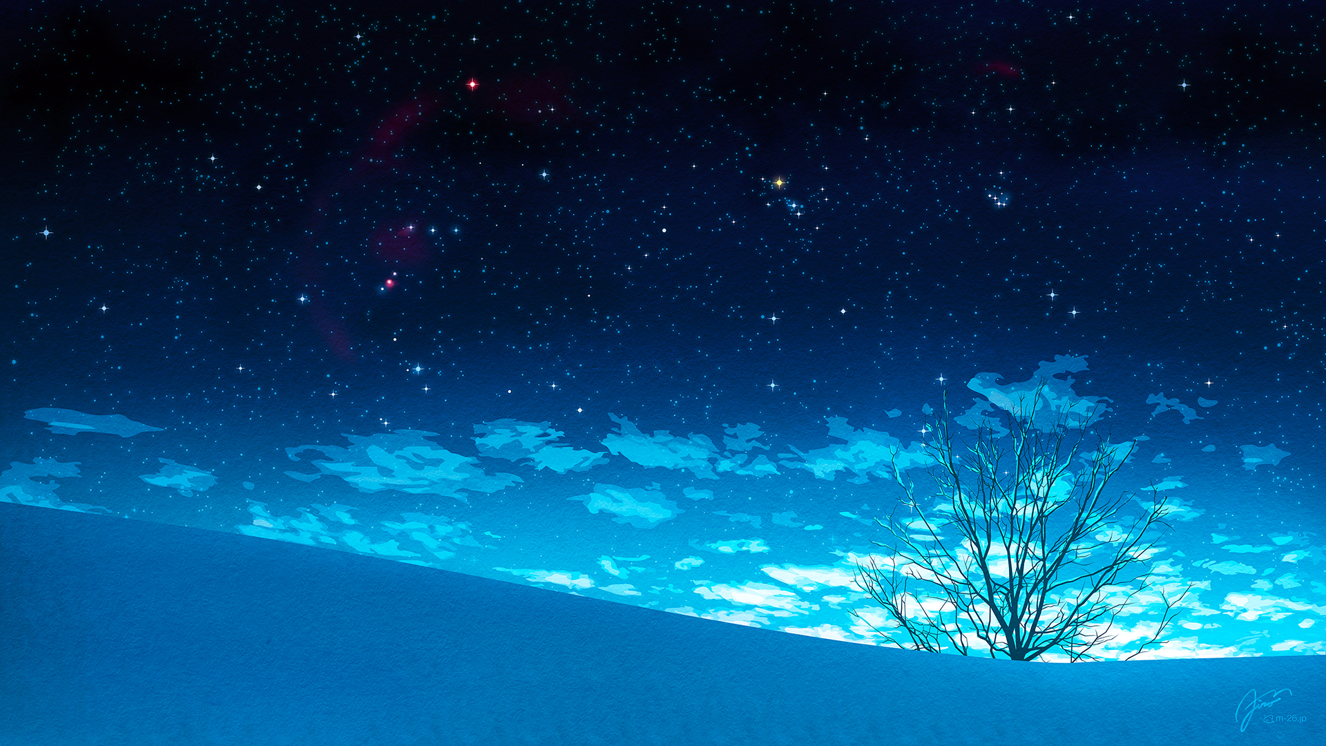 a tree in a snowy field