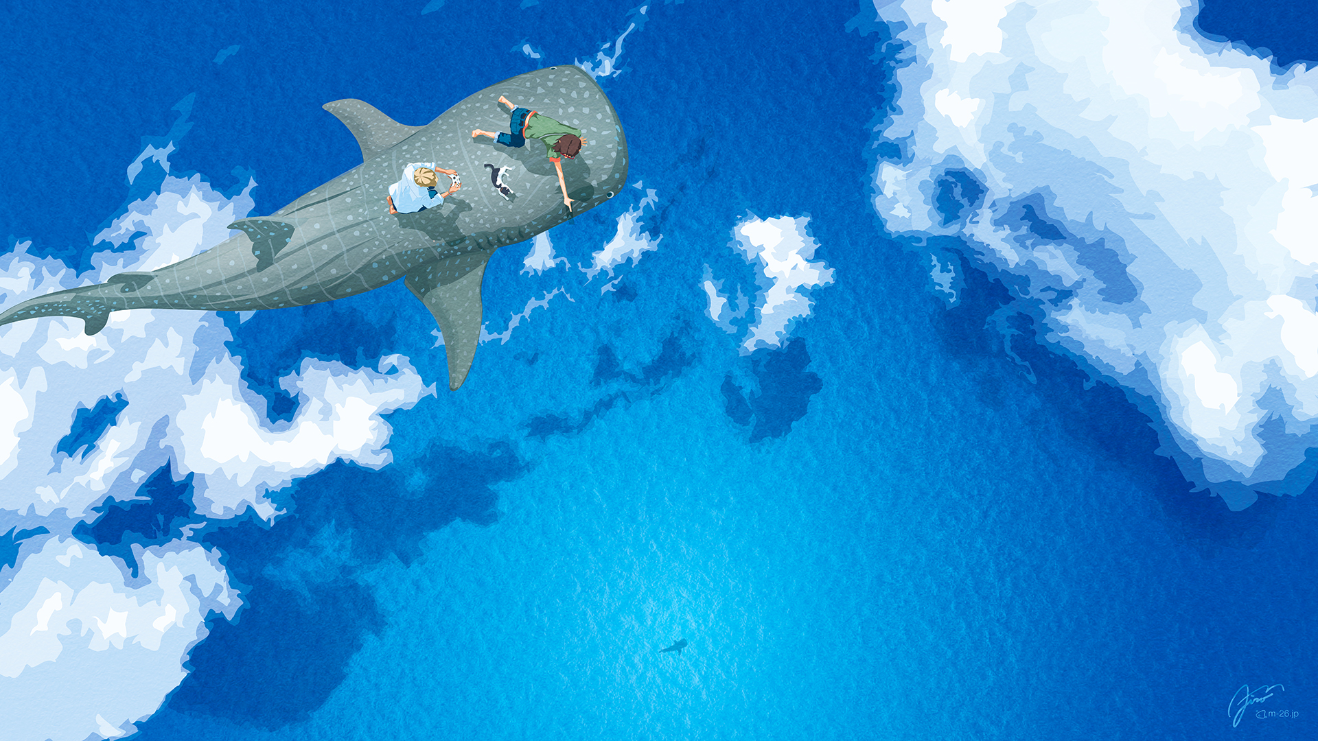 a whale shark with people on it