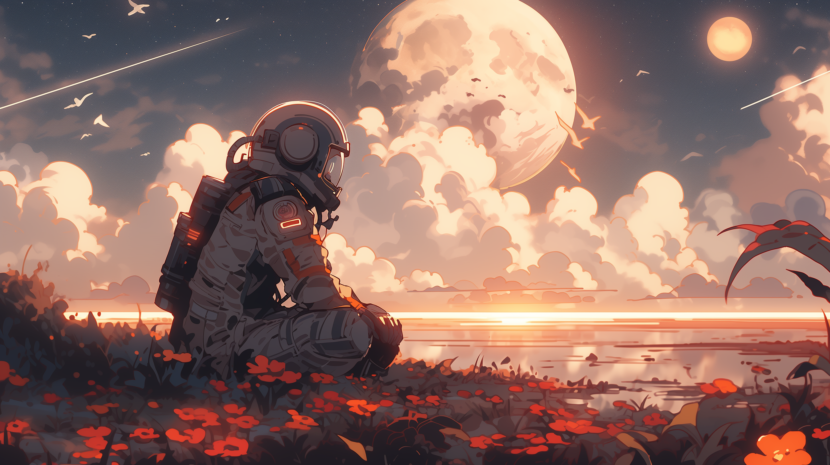 astronaut sea flowers
