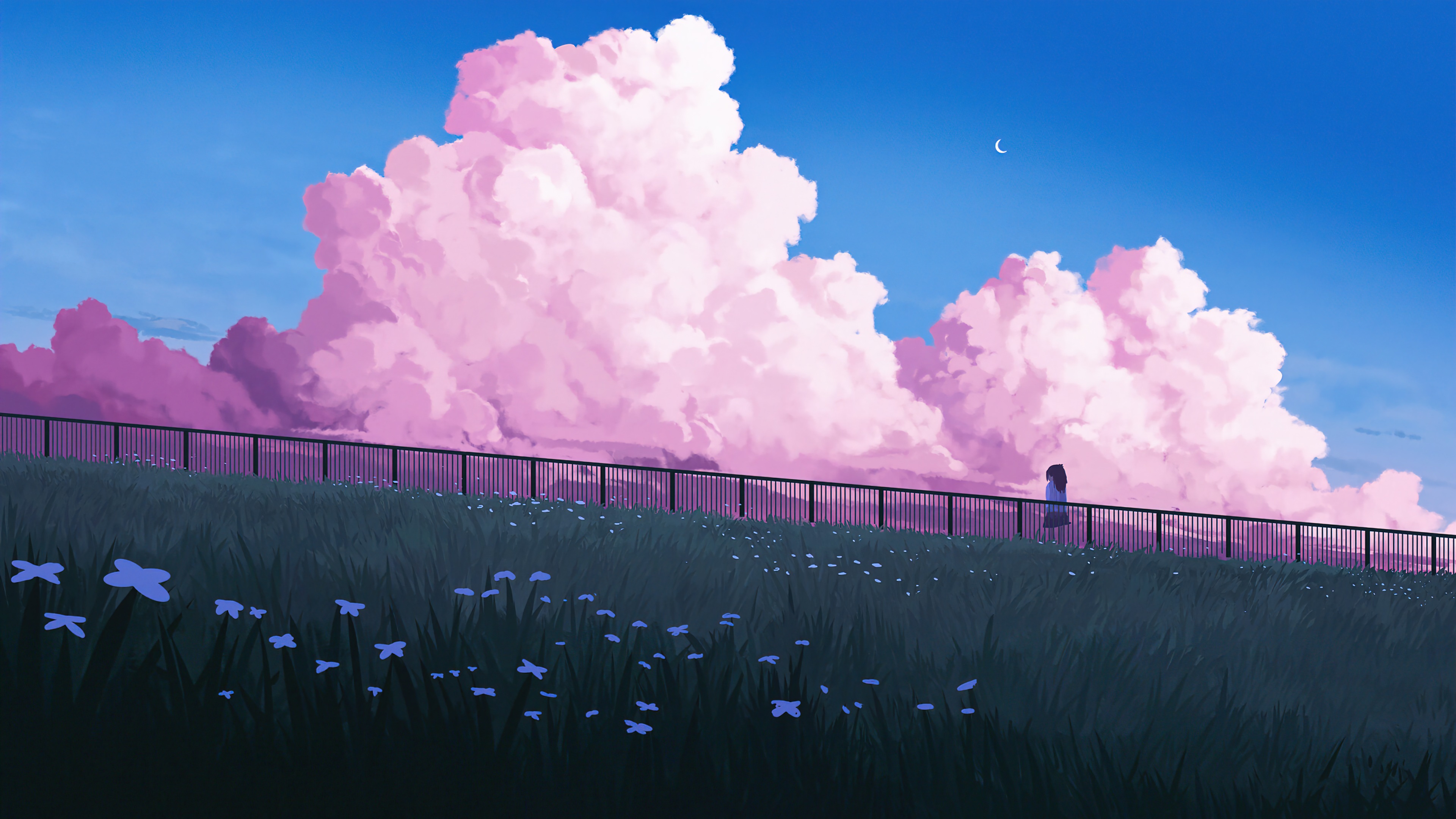 clouds moon anime