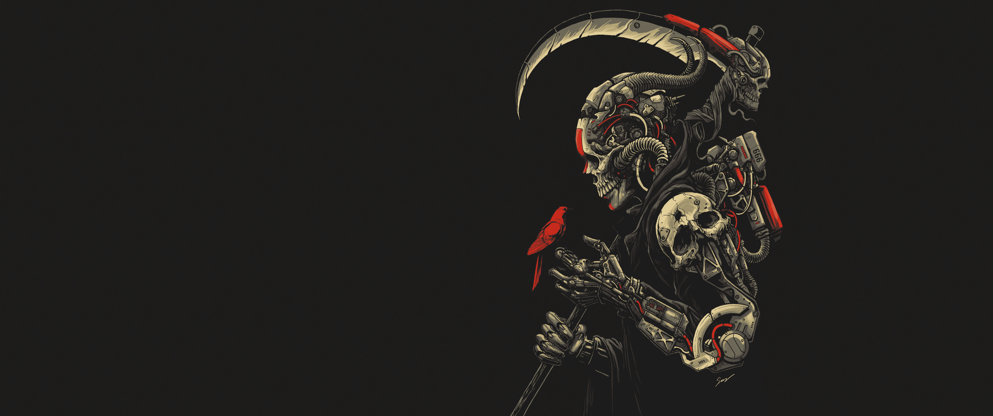 skeleton and bird