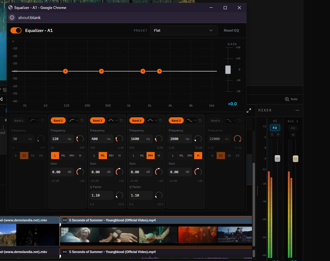 FreeCut audio EQ controls