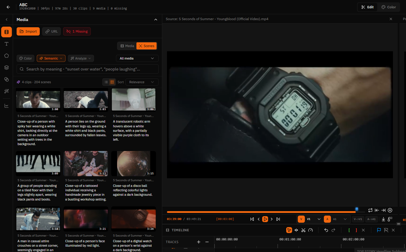 FreeCut semantic scene browser