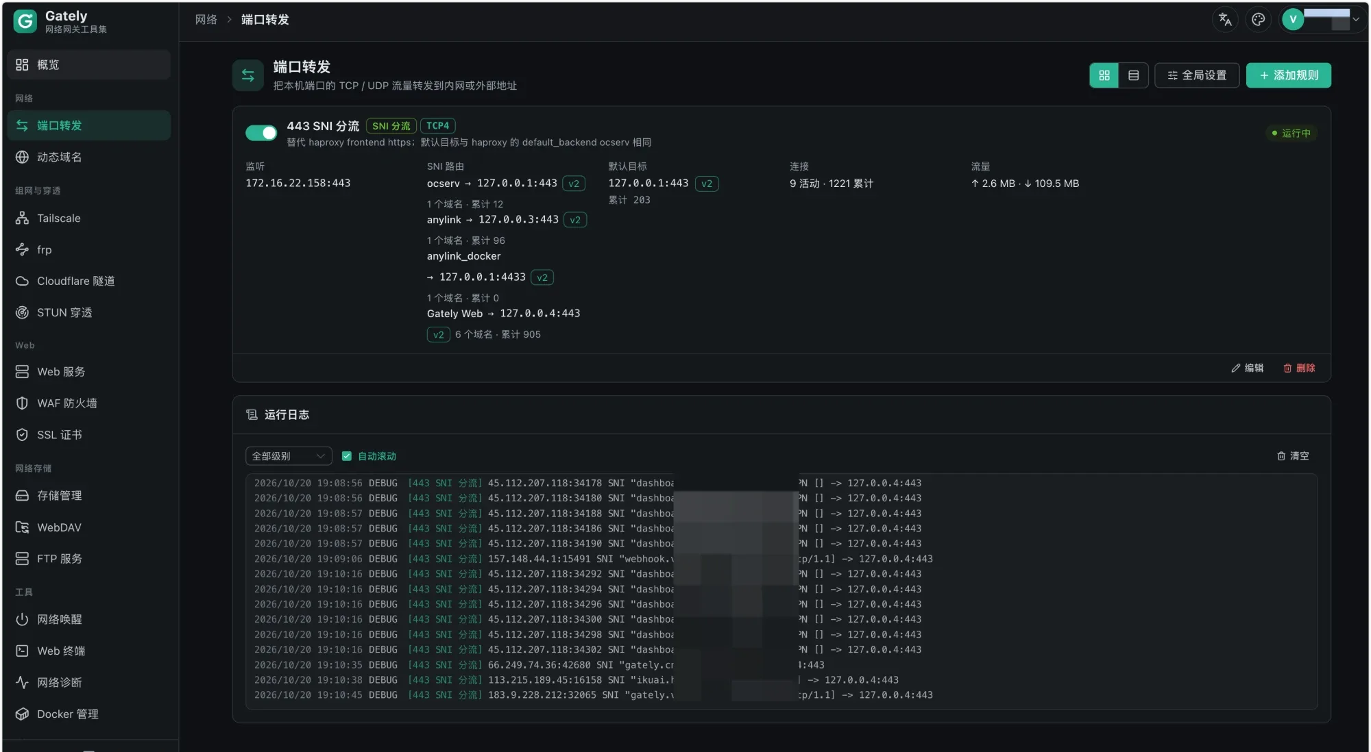 Port forwarding with SNI routing: one port 443 shared by several services