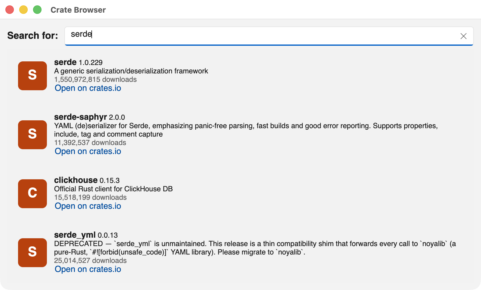 ReactiveDemo, the getting-started sample of ReactiveUI as a crate browser, with the WinUI 3 theme on macOS