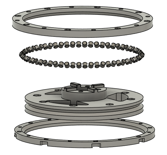 3D printed azimuth bearing exploded view