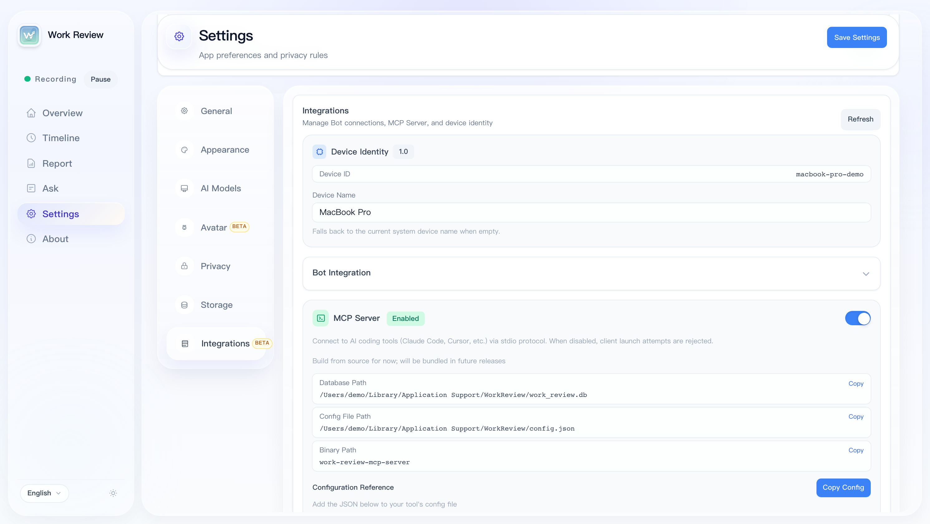 Integrations and MCP Server settings