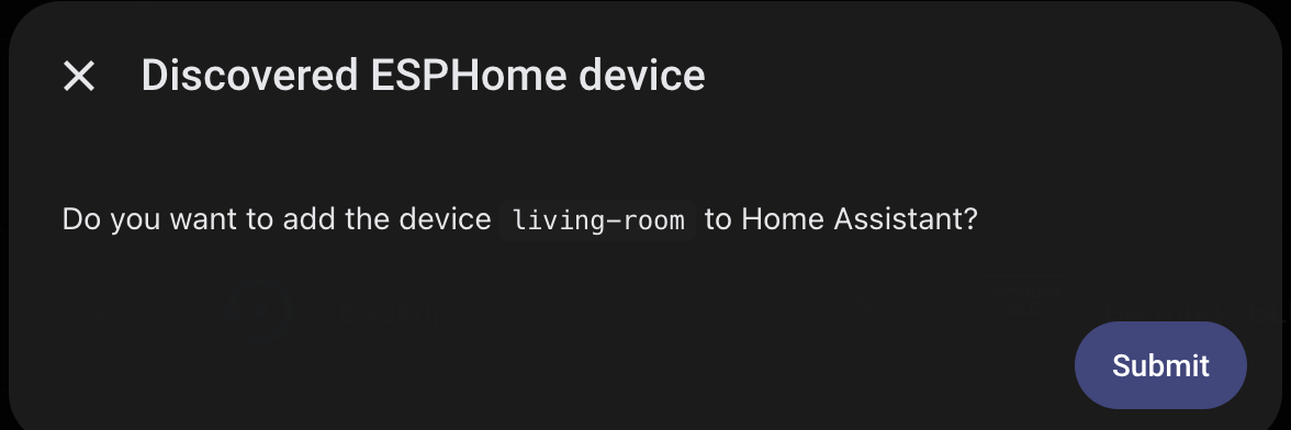 The confirmation dialog for adding the discovered device