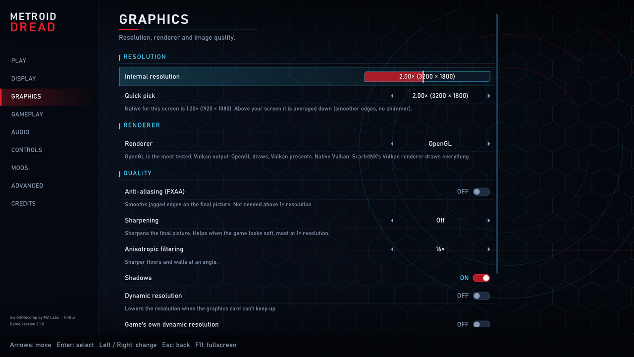 Graphics settings