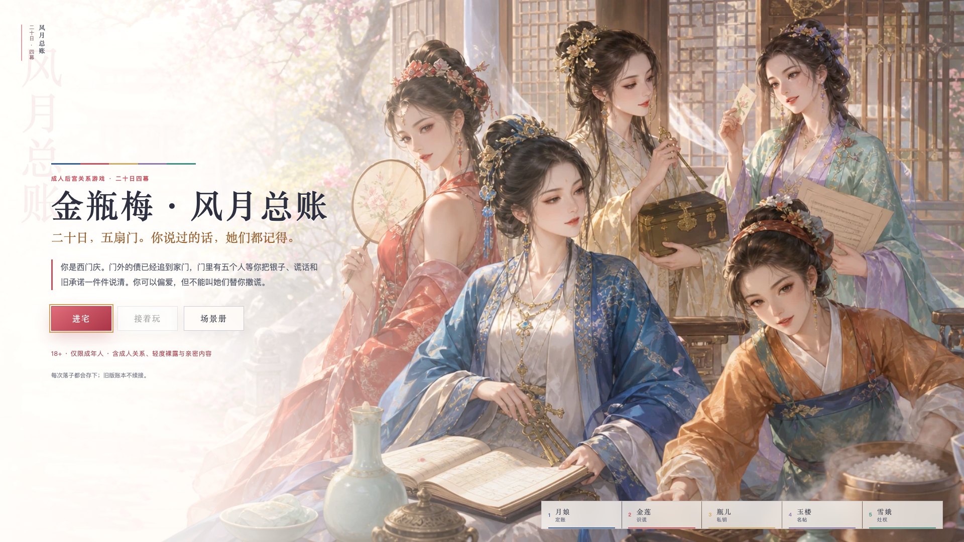 Five women of the Ximen household face the player across the household ledger